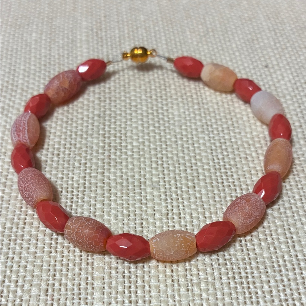 Elegant handcrafted Red Fire agate and faceted crystal egg Beaded Bracelet
